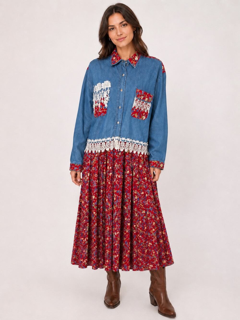 Vintage 90s 2 Piece Skirt & Top Coordinating Set Women's Large Western Prairie